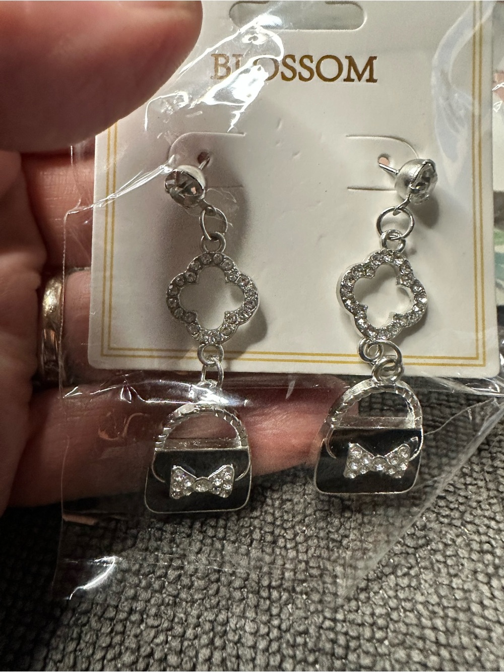 Silver-Tone Crystal Handbag Dangle Earrings